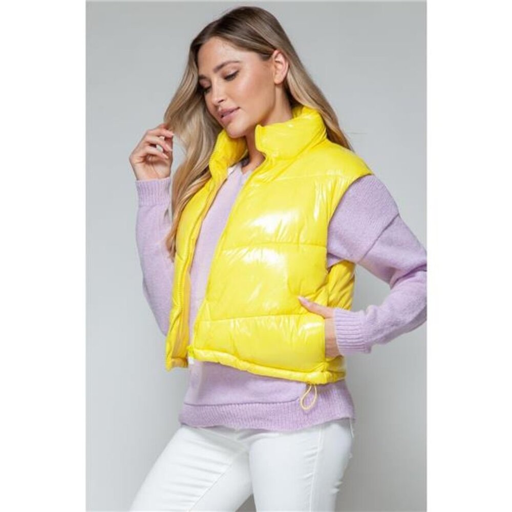 Snobbish Zip Up Turtleneck Shiny Quilted Vest - Picture 4 of 7
